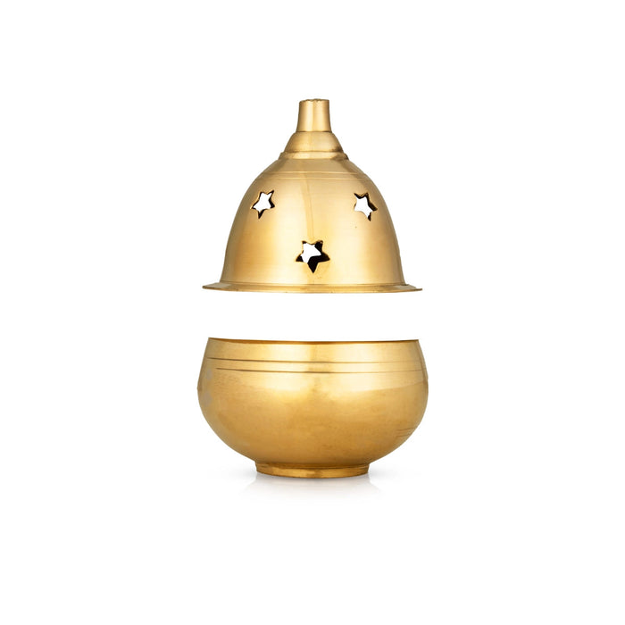 Nanda Deepam With Lid - 4.5 x 3 Inches | Brass Lamp/ Nandha Vilakku/ Brass Pooja Diya for Home