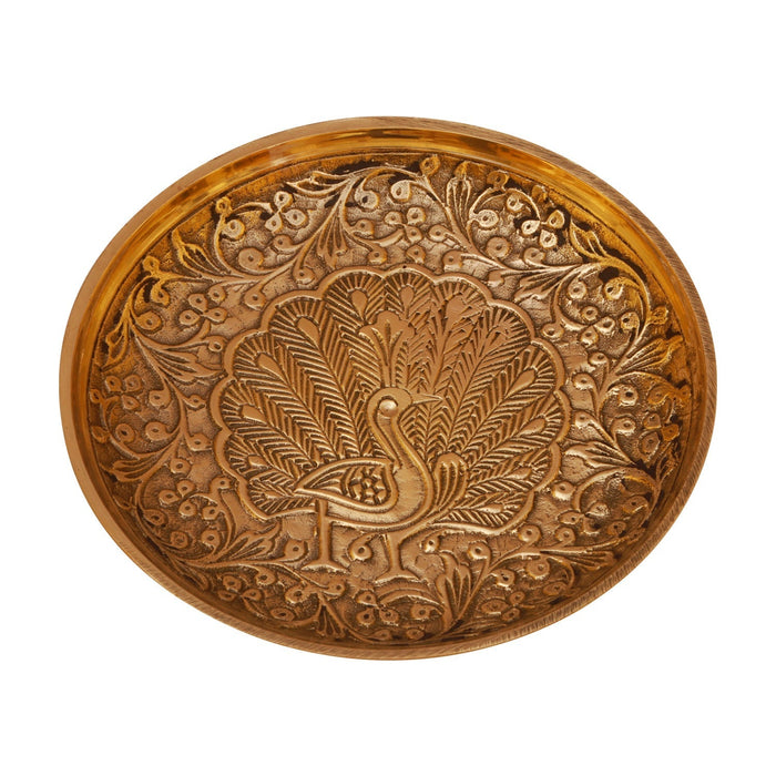 Brass Plate - 4 Inches | Pin Tray/ Pooja Stand/ Peacock Design Brass Tray for Deity