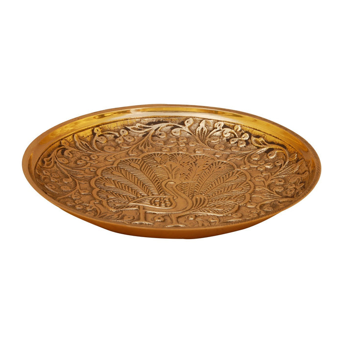 Brass Plate - 4 Inches | Pin Tray/ Pooja Stand/ Peacock Design Brass Tray for Deity