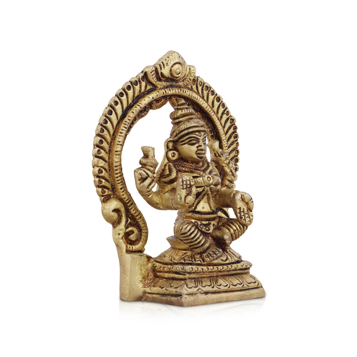 Lakshmi Statue Sitting On Base With Arch - 3.5 x 2.5 Inches | Antique Brass Idol/ Laxmi Idol for Pooja