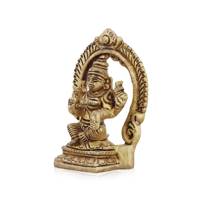 Lakshmi Statue Sitting On Base With Arch - 3.5 x 2.5 Inches | Antique Brass Idol/ Laxmi Idol for Pooja