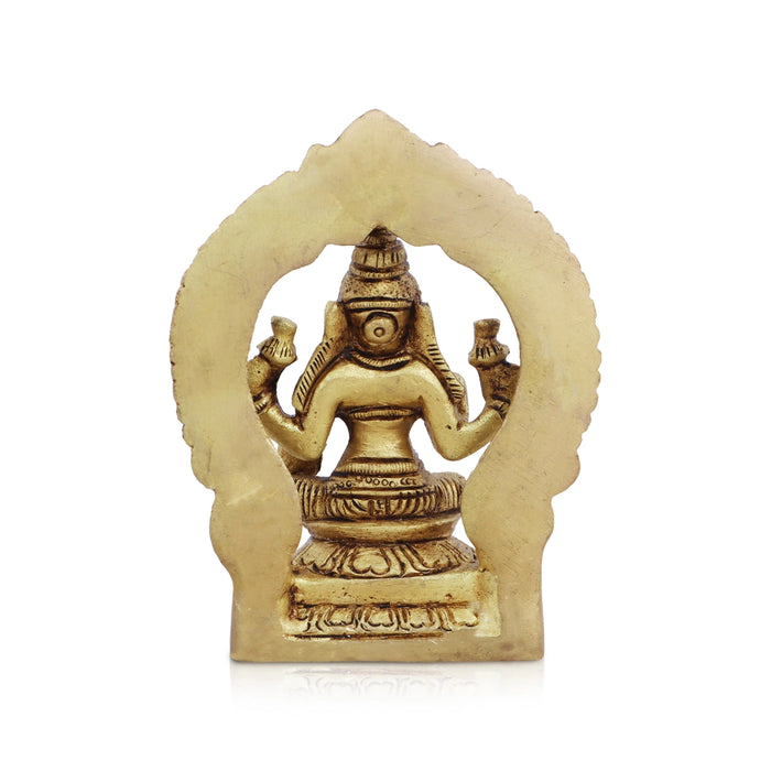 Lakshmi Statue Sitting On Base With Arch - 3.5 x 2.5 Inches | Antique Brass Idol/ Laxmi Idol for Pooja
