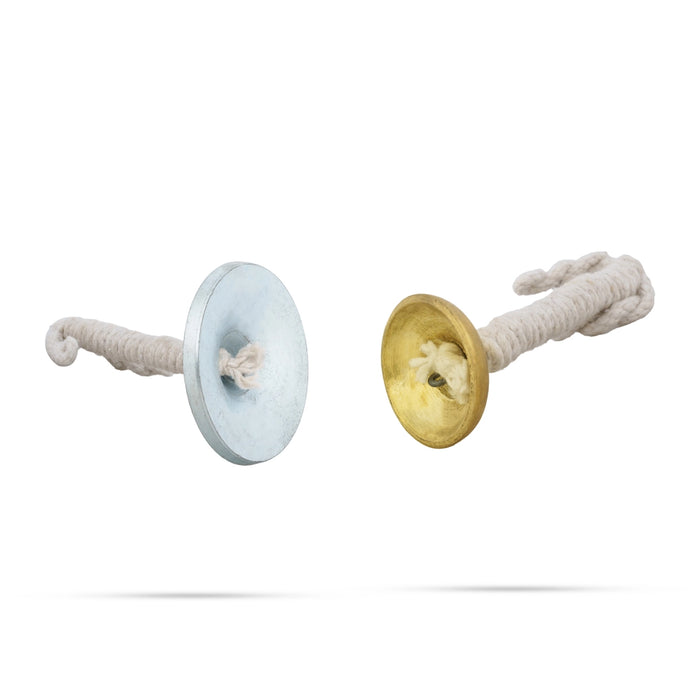 Nattuvangam Instrument With Rope Pair - 4.5 x 3 Inches | Brass & Iron Nattuvangam Thalam/ Cymbals for Bhajans - Music Instruments | Giri USA