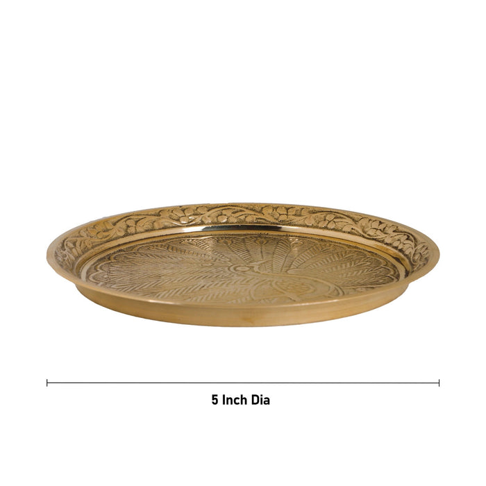 Brass Plate - 0.25 x 5 Inches | Peacock Design Pin Tray/ Pooja Asan/ Pooja Stand for Deity