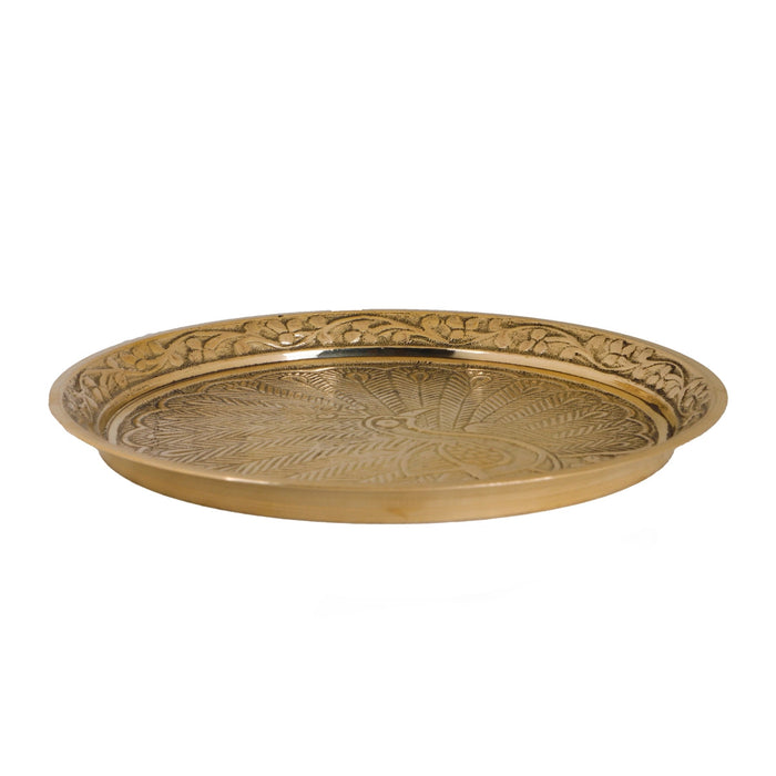 Brass Plate - 0.25 x 5 Inches | Peacock Design Pin Tray/ Pooja Asan/ Pooja Stand for Deity