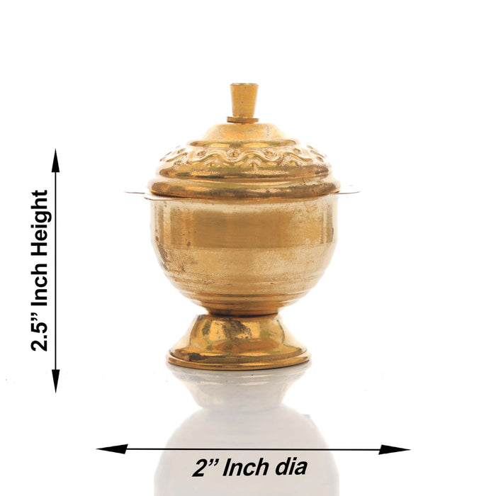 Brass Kumkum Pot - 2.5 X 2 Inches | Poonam Design Sindoor Pot/ Kumkum Bharani For Storing Kumkum And Haldi