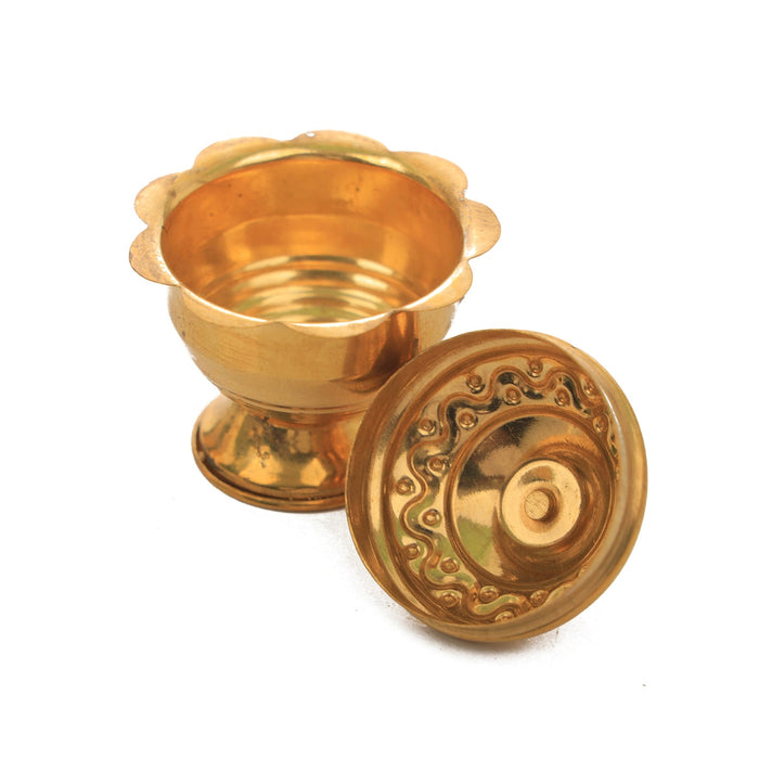 Brass Kumkum Pot - 2.5 X 2 Inches | Poonam Design Sindoor Pot/ Kumkum Bharani For Storing Kumkum And Haldi