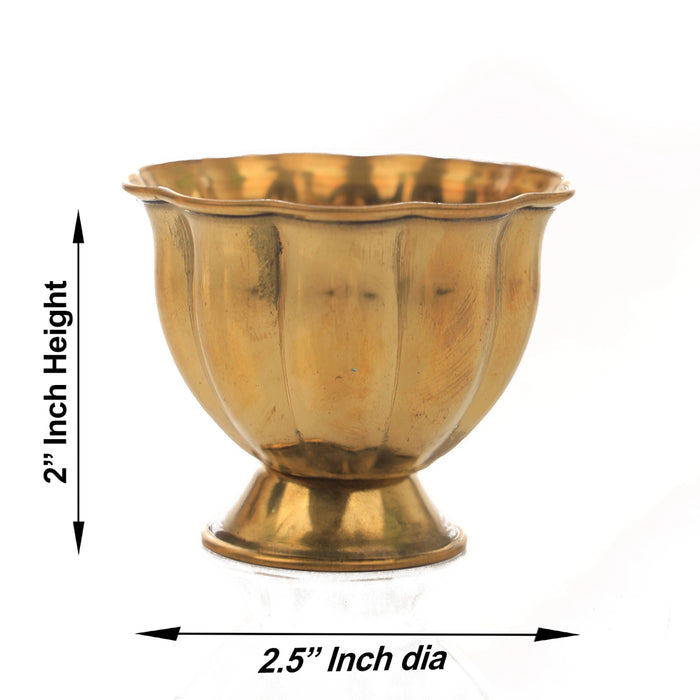 Brass Bowl With Base - 2 x 2.5 Inches | Pooja Bowl/ Lotus Design Chandan Cup for Home/ 30 Gms Approx