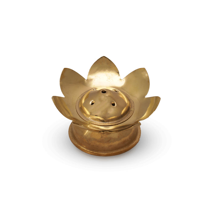 Lotus Design Incense Holder With Base - 1.5 x 3 Inches | Brass Agarbathi Stand/ Agarbatti Stand for Pooja