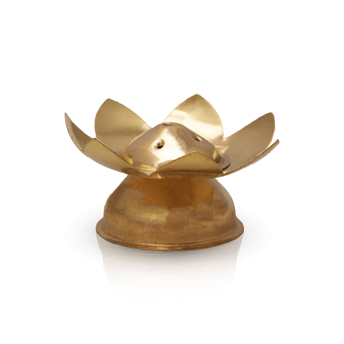 Lotus Design Incense Holder With Base - 1.5 x 3 Inches | Brass Agarbathi Stand/ Agarbatti Stand for Pooja