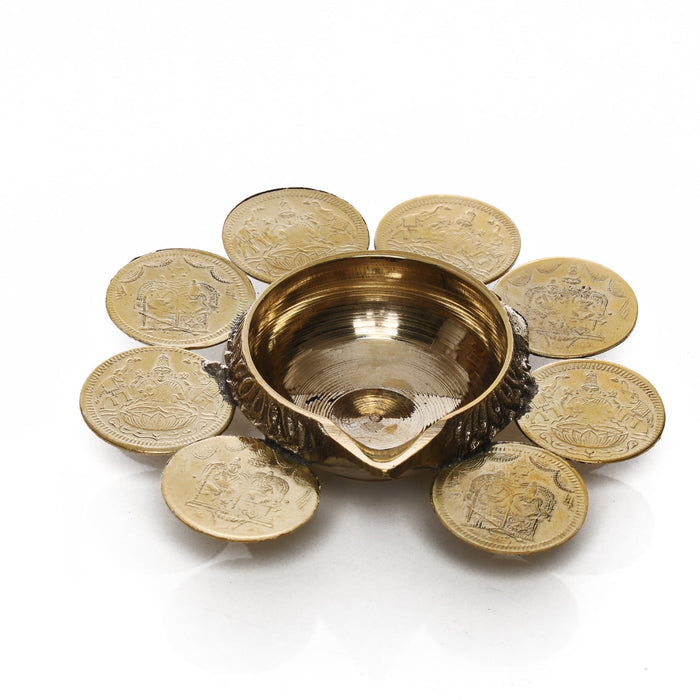 Kubera Deepam - 8 Coin | Coin Lakshmi Kubera Vilakku/ Brass Kuber Diya for Pooja