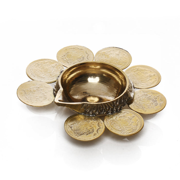 Kubera Deepam - 8 Coin | Coin Lakshmi Kubera Vilakku/ Brass Kuber Diya for Pooja