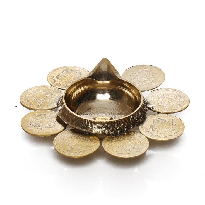 Kubera Deepam - 8 Coin | Coin Lakshmi Kubera Vilakku/ Brass Kuber Diya for Pooja