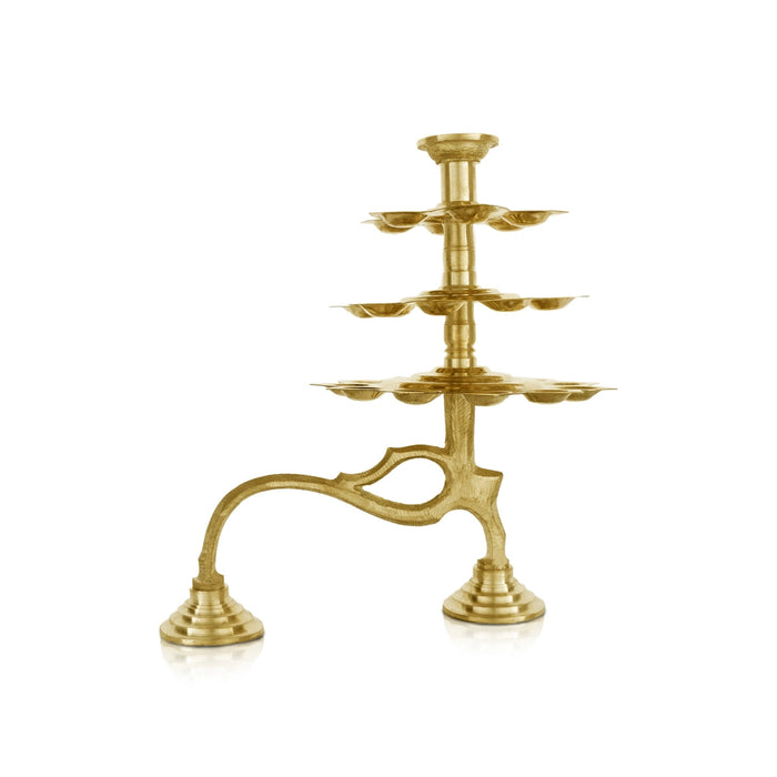 3 Step Brass Aarti With Handle - 10.5 x 8.5 Inches | Camphor Burner/ Kapoor Dhani/ Ganga Aarti for Pooja