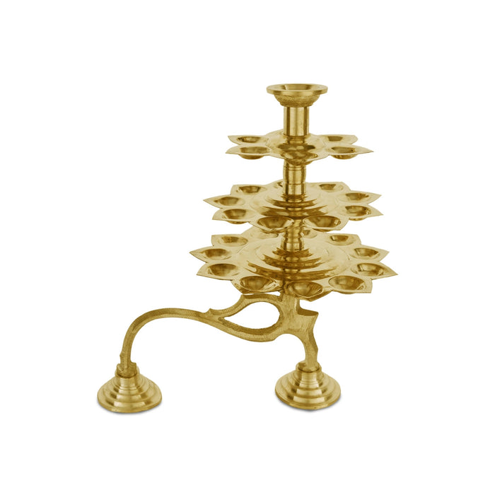 3 Step Brass Aarti With Handle - 10.5 x 8.5 Inches | Camphor Burner/ Kapoor Dhani/ Ganga Aarti for Pooja
