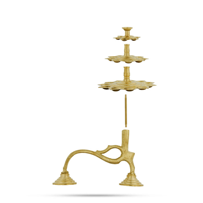 3 Step Brass Aarti With Handle - 10.5 x 8.5 Inches | Camphor Burner/ Kapoor Dhani/ Ganga Aarti for Pooja