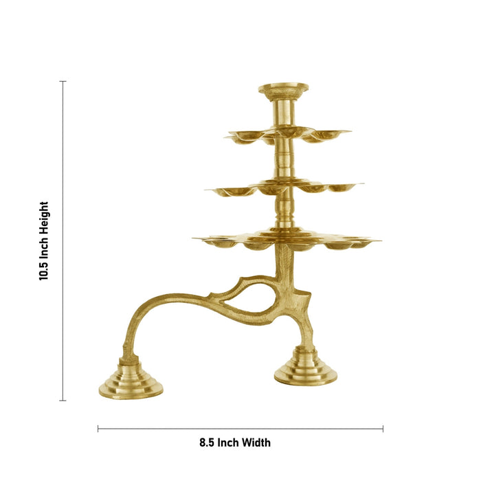 3 Step Brass Aarti With Handle - 10.5 x 8.5 Inches | Camphor Burner/ Kapoor Dhani/ Ganga Aarti for Pooja