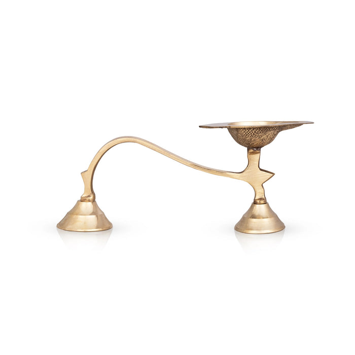 Brass Aarti With Handle - 4 x 10 Inches | One Mukh Camphor Burner/ Kapoor Dhani/ Karpura Aarti for Pooja