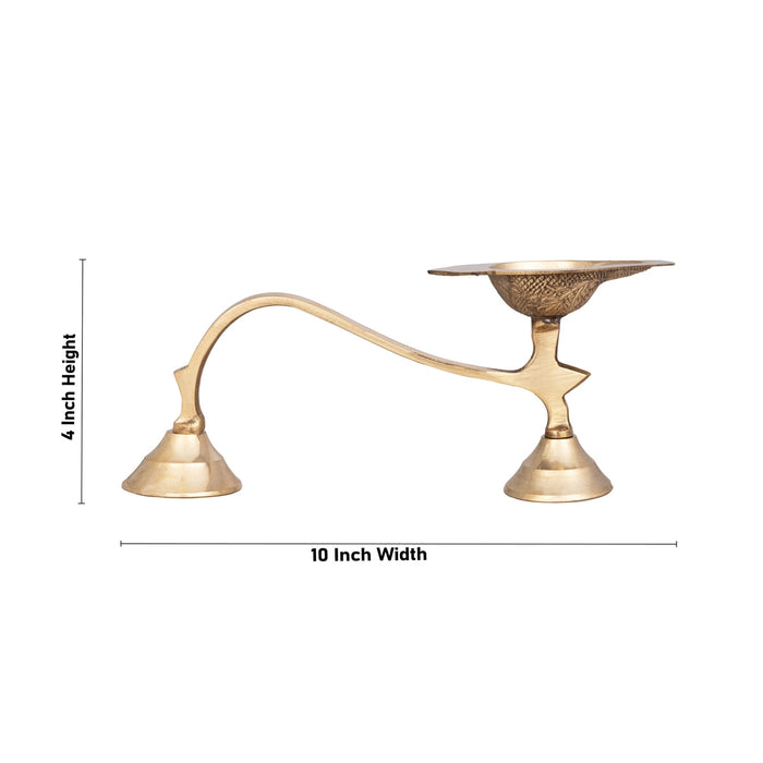 Brass Aarti With Handle - 4 x 10 Inches | One Mukh Camphor Burner/ Kapoor Dhani/ Karpura Aarti for Pooja