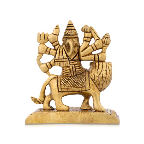 Durga Statue Sitting On Lion - 3.5 x 3 Inches | Antique Brass Idol/ Durga Idol With 8 Hands for Pooja
