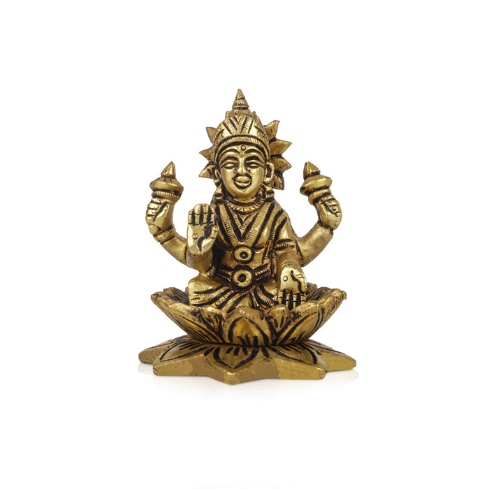 Lakshmi Statue Sitting On Lotus Base-3.5 x 2.75 Inches | Laxmi Statue/ Antique Brass Idol/ Laxmi Idol for Pooja