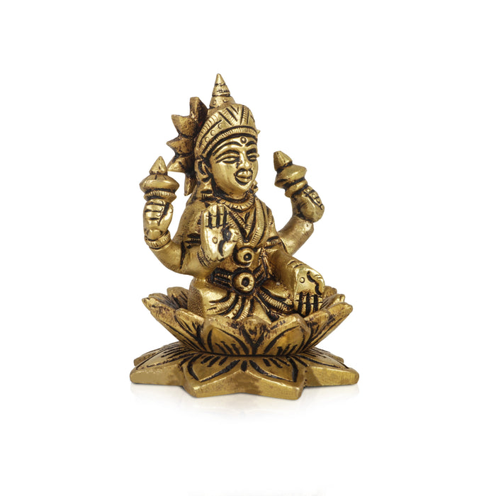 Lakshmi Statue Sitting On Lotus Base-3.5 x 2.75 Inches | Laxmi Statue/ Antique Brass Idol/ Laxmi Idol for Pooja