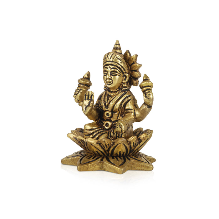 Lakshmi Statue Sitting On Lotus Base-3.5 x 2.75 Inches | Laxmi Statue/ Antique Brass Idol/ Laxmi Idol for Pooja