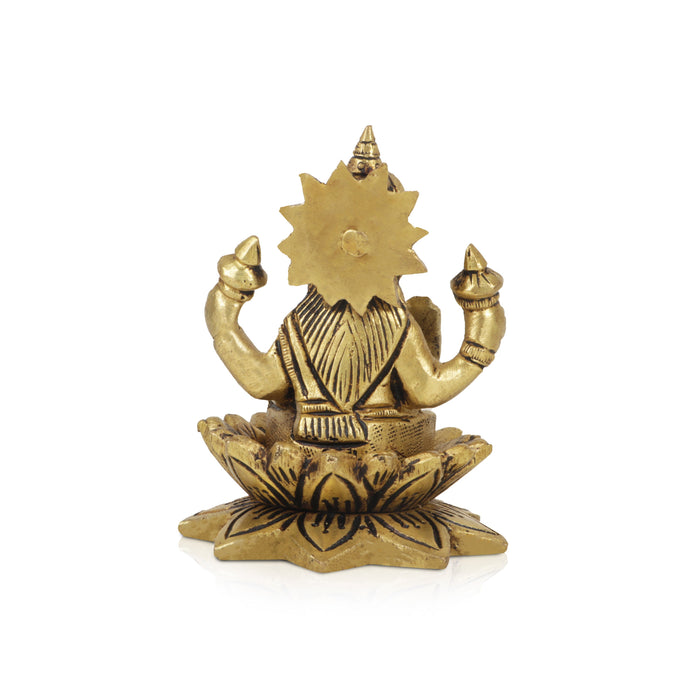 Lakshmi Statue Sitting On Lotus Base-3.5 x 2.75 Inches | Laxmi Statue/ Antique Brass Idol/ Laxmi Idol for Pooja