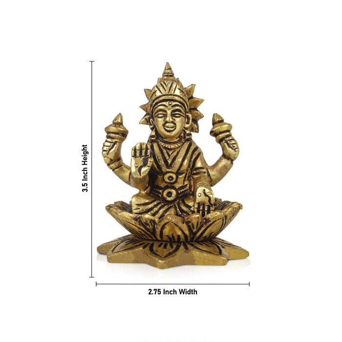 Lakshmi Statue Sitting On Lotus Base-3.5 x 2.75 Inches | Laxmi Statue/ Antique Brass Idol/ Laxmi Idol for Pooja