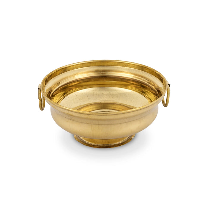 Flower Pot With Handle - 2.5 x 5.25 Inches | Brass Urli Decor/ Uruli With Base for Home Decor