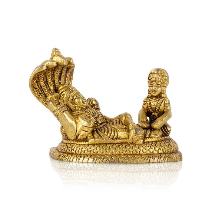 Lakshmi Vishnu Statue With Sheshnag - 3 x 3 Inches | Antique Brass Idol/ Laxmi Vishnu Statue for Worship