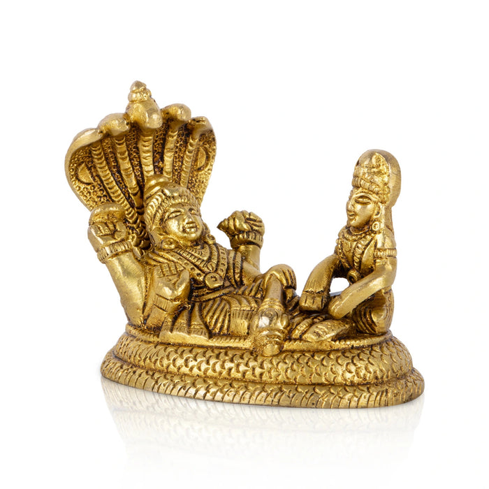 Lakshmi Vishnu Statue With Sheshnag - 3 x 3 Inches | Antique Brass Idol/ Laxmi Vishnu Statue for Worship