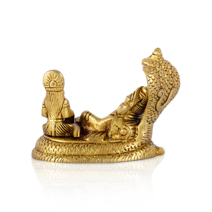 Lakshmi Vishnu Statue With Sheshnag - 3 x 3 Inches | Antique Brass Idol/ Laxmi Vishnu Statue for Worship