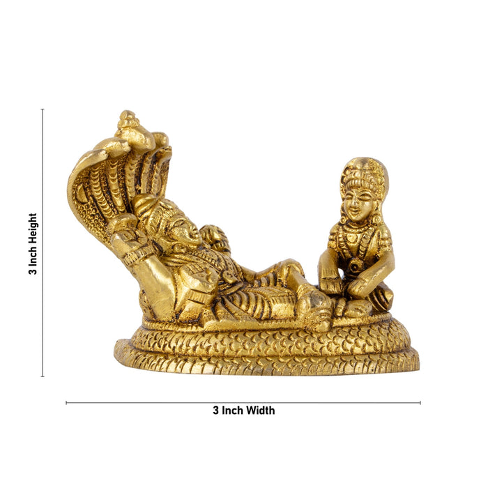Lakshmi Vishnu Statue With Sheshnag - 3 x 3 Inches | Antique Brass Idol/ Laxmi Vishnu Statue for Worship