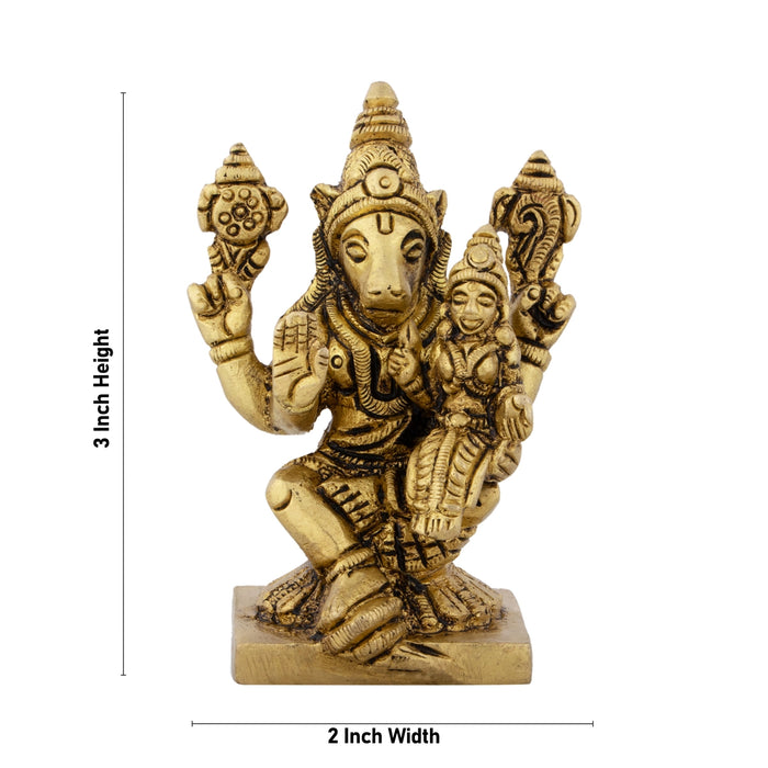 Varaha Lakshmi Murti With Base - 3 x 2 Inches | Antique Brass Idol/ Lakshmi Varaha Swamy for Pooja