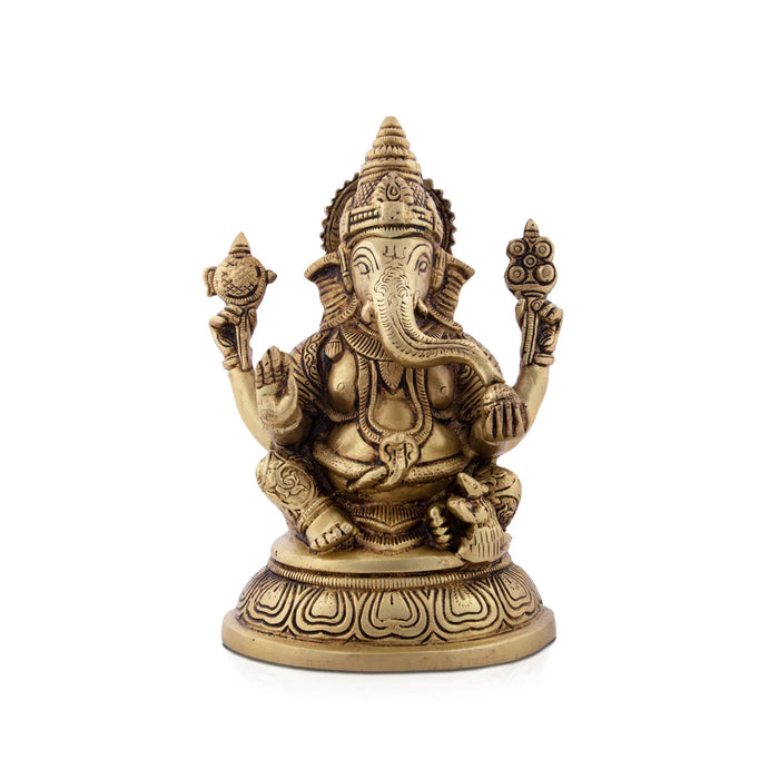 Ganesh Statue - 8 x 5 Inches | Antique Brass Statue/ Ganesh Murti Idol for Puja/ 1.900 Kgs
 
 Approx