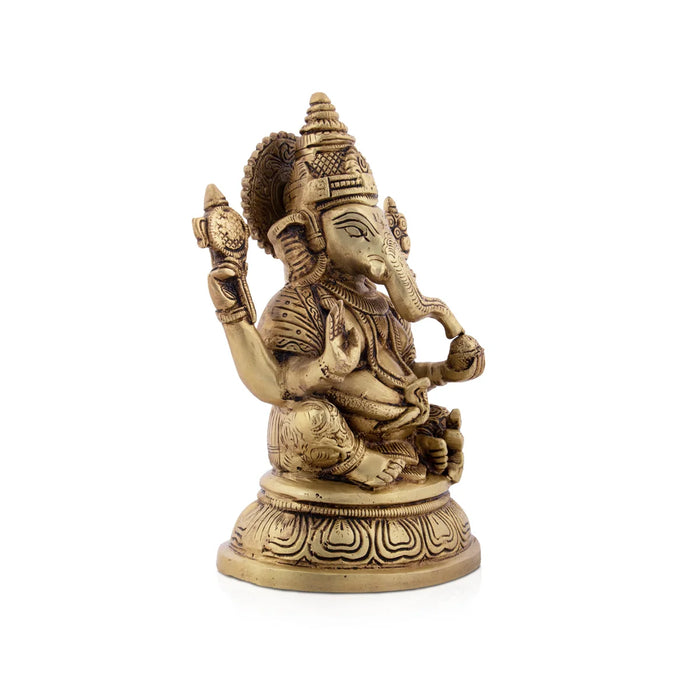 Ganesh Statue - 8 x 5 Inches | Antique Brass Statue/ Ganesh Murti Idol for Puja/ 1.900 Kgs
 
 Approx