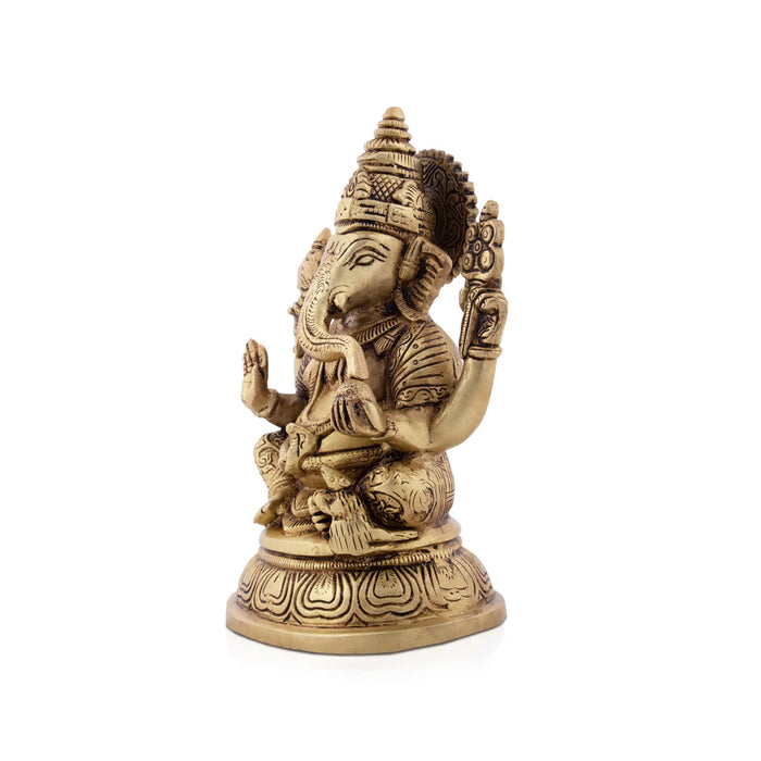 Ganesh Statue - 8 x 5 Inches | Antique Brass Statue/ Ganesh Murti Idol for Puja/ 1.900 Kgs
 
 Approx