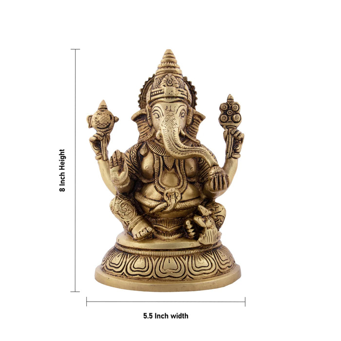 Ganesh Statue - 8 x 5 Inches | Antique Brass Statue/ Ganesh Murti Idol for Puja/ 1.900 Kgs
 
 Approx