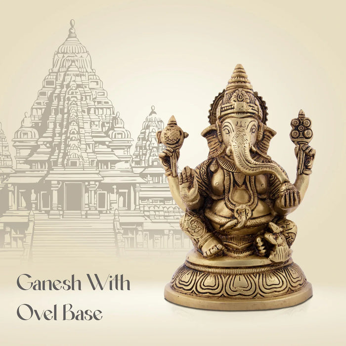 Ganesh Statue - 8 x 5 Inches | Antique Brass Statue/ Ganesh Murti Idol for Puja/ 1.900 Kgs
 
 Approx