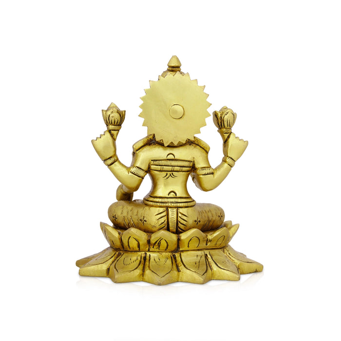 Lakshmi Idol Sitting On Lotus Base - 5.5 x 4.5 Inches | Antique Brass Idol/ Laxmi Murti for Pooja