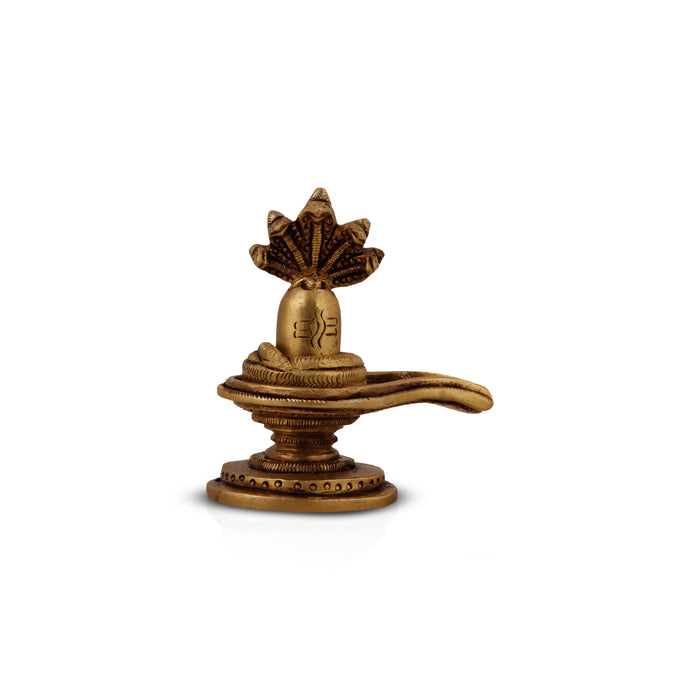 Shiva Lingam Statue With Nagam- 2.5 x 2.5 Inches | Antique Brass Idol/Shiv Ling Statue/Shiv Ling Idol for Pooja