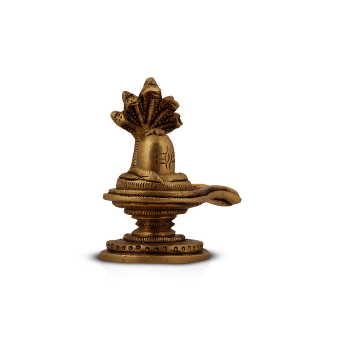 Shiva Lingam Statue With Nagam- 2.5 x 2.5 Inches | Antique Brass Idol/Shiv Ling Statue/Shiv Ling Idol for Pooja