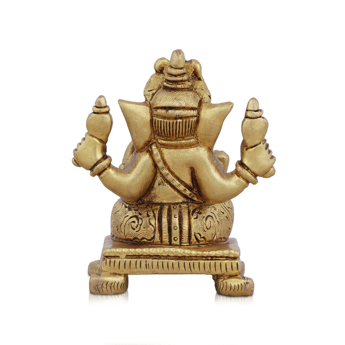 Ganesha Statue Sitting On Chowki - 4 x 3 Inches | Antique Brass Idol/ Vinayaka Idol/ Ganapathy Idol for Pooja