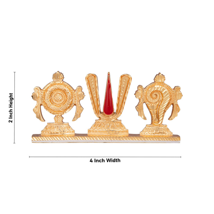 Shankh Chakra Tilak Stand - 2 x 4 Inches | Gold Polish Chakra Tilak Shankh for Pooja