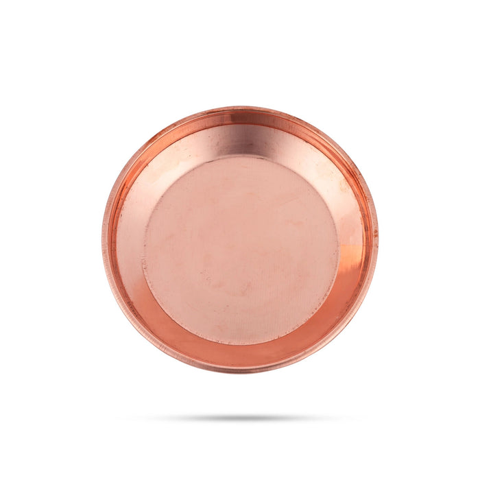 Copper Plate - 1 x 5.5 Inches | Small Plate/ Pooja Thali Plate/ Hariwana Design Pooja Plate for Home