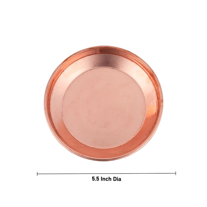 Copper Plate - 1 x 5.5 Inches | Small Plate/ Pooja Thali Plate/ Hariwana Design Pooja Plate for Home