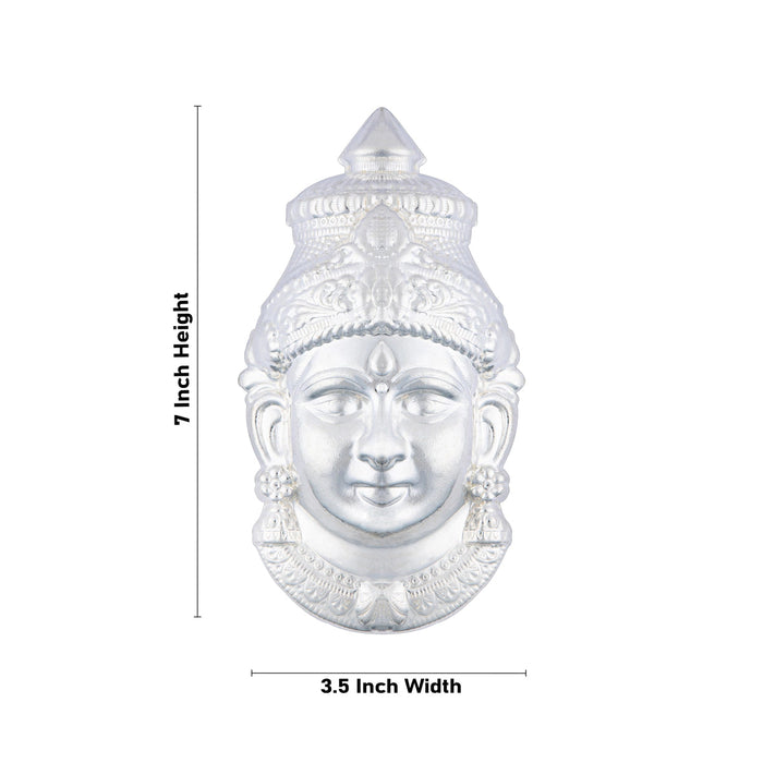 Amman Face - 7 x 3.5 Inches | White Metal Amman Mugam/ Ammavari Face for Deity/ 105 Gms Approx