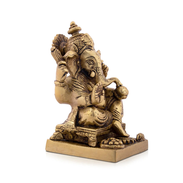 Ganesh Statue - 6.5 x 4 Inches | Antique Brass Statue/ Ganesh Murti Idol for Puja/ 2.31 Kgs Approx