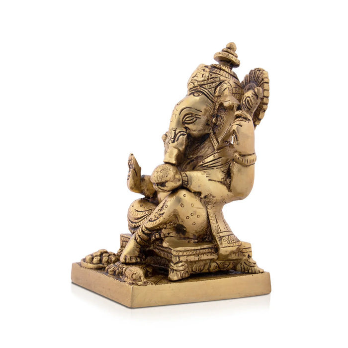 Ganesh Statue - 6.5 x 4 Inches | Antique Brass Statue/ Ganesh Murti Idol for Puja/ 2.31 Kgs Approx